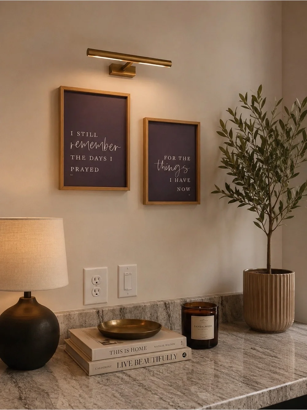 Framed Wall Art Pair in Deep Plum with Wood Frames
